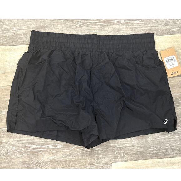 Asics Black Shorts Women's Lined Running Shorts Large Crinkle High Waisted XL - Picture 1 of 2